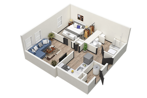 Floor plan for 1 bed, 1 bath, 560 sqft